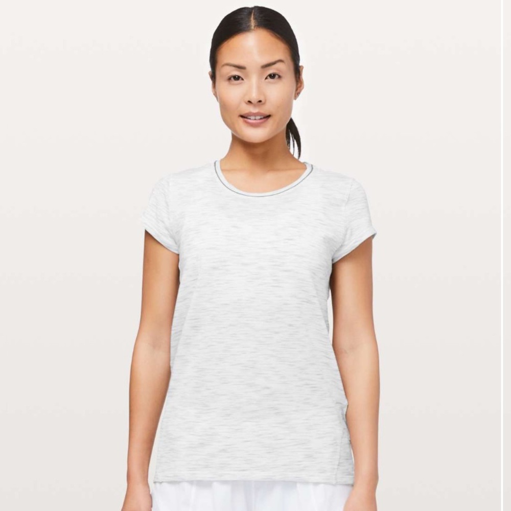 Lululemon Another Mile Short Sleeve Top Shirt Women size 8 White Multi